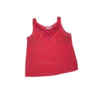 Cato Woman Red Embroidered Tank Top 18/20 Sleeveless Plus Size 1911